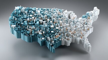 Creative map of the united states formed from blocks representing economic decision-making and analytical insights