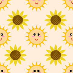 Cheerful sun and sunflower pattern design
