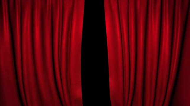 A theatrical red curtain with draped folds and dark background ready for a showtime