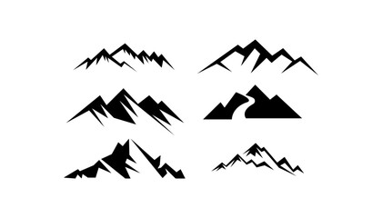 Six Black Mountain Peak Icons Nature, Landscape, Design Elements
