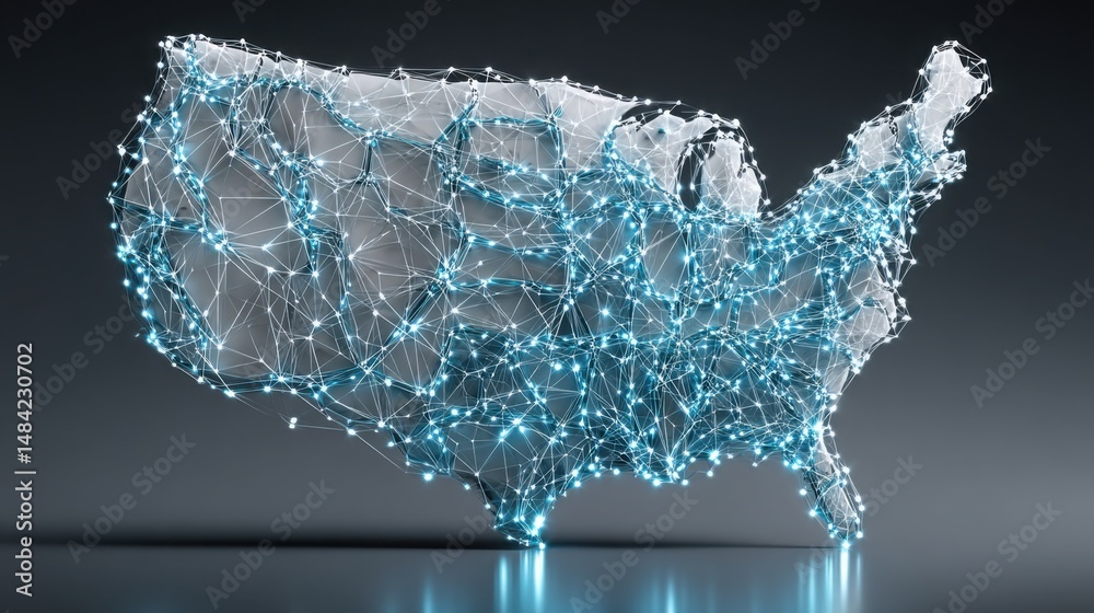 Poster united states map featuring a network of connected lines for blockchain-driven infrastructure audit 