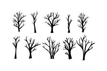 Bare Tree Silhouettes Winter, Nature, Branch, Design, Graphic, Illustration, Collection, Vector, Art