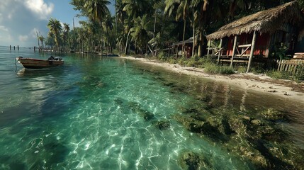 Tropical shoreline with boat