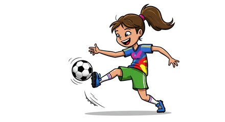 Cartoon Girl Soccer Player Doing Tricks