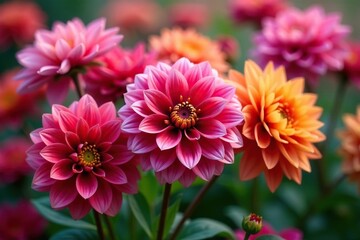Bold dahlia blooms, densely packed, vibrant hues , seamless, bloom