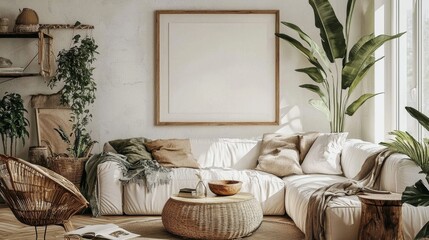 Elegant design element: white square fabric frame in a modern living space. 