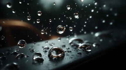 Raindrops on windowpane urban setting close-up photography moody environment abstract viewpoint