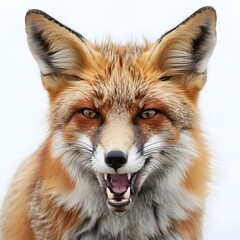 Fototapeta premium Red fox with a playful snarl and bright, alert eyes