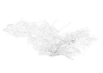 Schaffhausen Highway Vector Art - Black & White Swiss Autobahn (Minimalist Aerial Road Design)