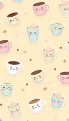 A cheerful coffee cup pattern illustration. Perfect for phone wallpaper
