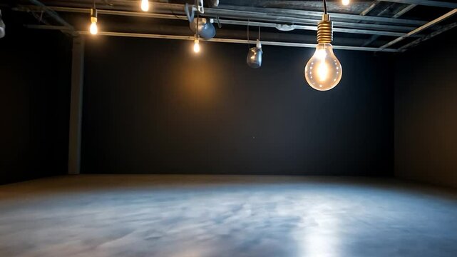 Versatile empty studio space with concrete floor and lighting fixtures for creative productions