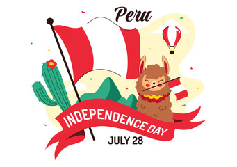 Happy Peru Independence Day Vector Illustration on july 28 Featuring a Waving National Flag and Decorative Ribbon in a Festive Background