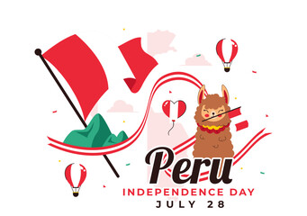 Fototapeta premium Happy Peru Independence Day Vector Illustration on july 28 Featuring a Waving National Flag and Decorative Ribbon in a Festive Background