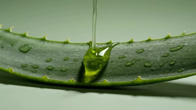 Macro view of aloe vera leaf with water droplets. Great for health, hydration, and nature-focused projects.