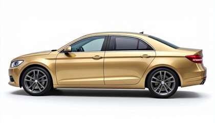 Obraz premium Side View Mockup of a Champagne Gold Luxury Sedan on White Background