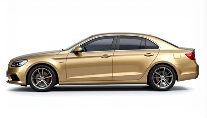 Side View Mockup of a Champagne Gold Luxury Sedan on White Background