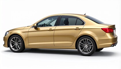 Fototapeta premium Side View Mockup of a Champagne Gold Luxury Sedan on White Background