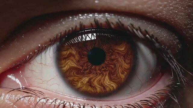 Macro shot of a brown human eye highlighting intricate iris patterns. Great for health, emotion, or security themes.