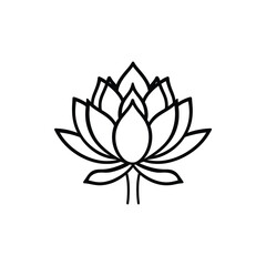 Fototapeta premium Black outlined lotus flower displays intricate petal arrangements in a minimalist style and transparent background
