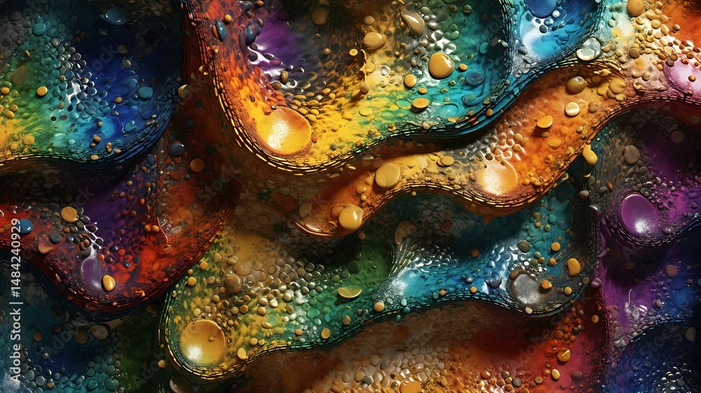 Poster a vibrant and dynamic abstract of rounded shapes in an array of saturated colors, digitally created