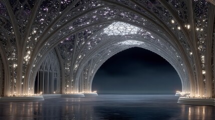 Ethereal Gothic Archway  Fantasy Architecture  Night Scene  Mystical Realm