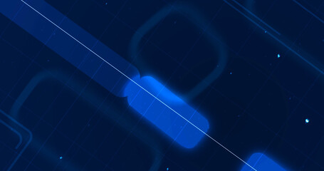 Technology Big data model training NLM NLP circuitory Circuit moving bg. Electricity flowing electrons science concept. HUD interface dynamic moving shapes viewfinder in games movies, title video.