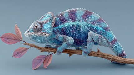 Naklejka premium Stunning Blue Chameleon on Branch Wildlife Photography Exotic Reptile