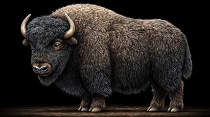 Fototapeta premium Majestic Bison Wild Animal Portrait Furry Mammal Detailed Illustration Copy Space