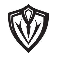 Black outlined shield with abstract lines shows a powerful heraldic emblem, transparent background