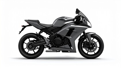 Obraz premium Side View Mockup of a Gunmetal Gray Motorcycle on White Background