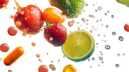 fresh and healthy multivitamin gummy shaped like fruit isolated on white

