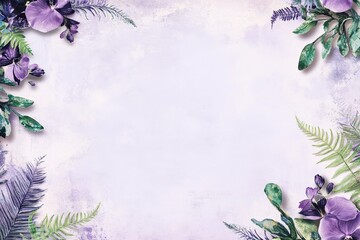 Delicate purple floral border on textured background.