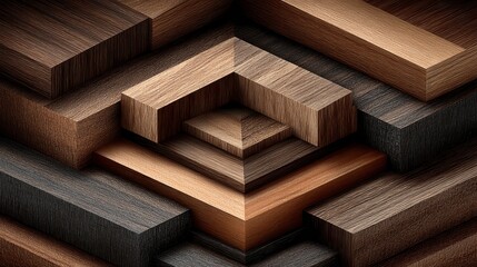 Abstract Geometric Mahogany Wood Blocks Texture Background