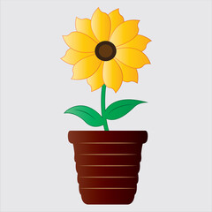 Obraz premium Potted Sunflower Illustration in Brown Pot