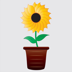 Obraz premium Potted Sunflower Illustration in Brown Pot
