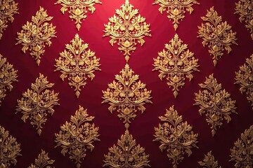 Intricate floral damask pattern in rich burgundy and gold , burgundy, art, flowers