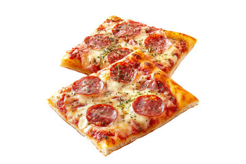 Square piece of sicilian pizza isolated on transparent background