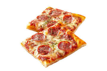 Square piece of sicilian pizza isolated on transparent background