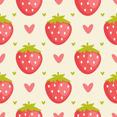Strawberry with love hand drawn, seamless design for print on fabric and other uses.