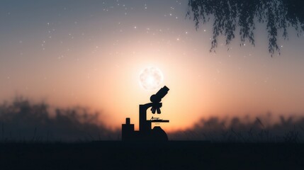 Silhouette Microscope Moonlit Night Sky Scientific Research Exploration