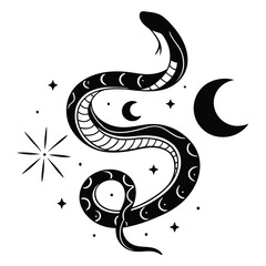 Fototapeta premium a-snake-intertwined-with-crescent-moons-and-stars-.eps