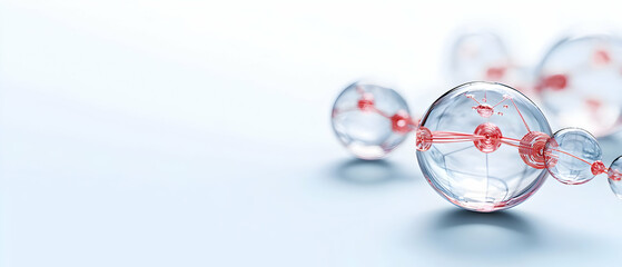 Abstract Transparent Spheres With Red Network Connections On Light Background