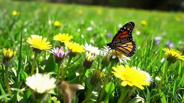 A time-lapse video showcasing the blooming of colorful wildflowers in a meadow during springtime. Bees and butterflies flit among the blossoms