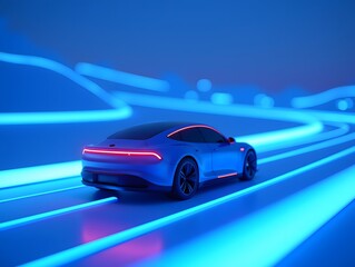 Future car concept 3D illustration, technological car advertising background design