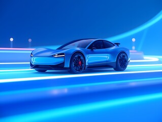 Future car concept 3D illustration, technological car advertising background design