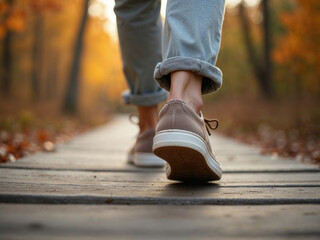 Casual Shoes on a Wooden Bridge in Autumn