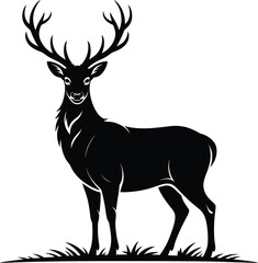 Obraz premium Elegant Black Silhouette of a Standing Stag in Profile View
