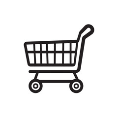 Black shopping cart icon displays a simple design on a transparent background ready to use