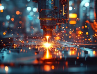 Fototapeta premium Industrial laser cutting machine in action