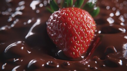 Strawberry in chocolate dip close up